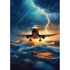 Postkarte. Flugzeug und Unwetter