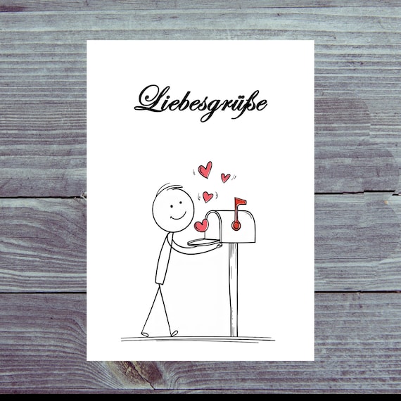 Postcard / Drawn stick figures / Love greetings postcard
