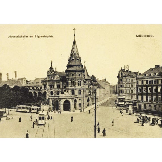 Retro postcard / Munich / Löwenbräu Keller at Stiglmaierplatz