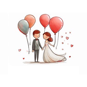 Cartão postal / casamento / balões / vários dizeres