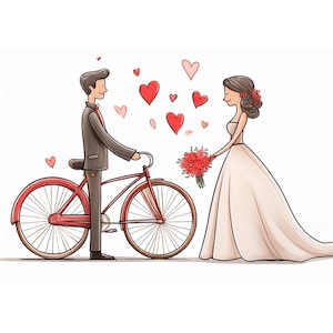 Cartão postal / casamento / bicicleta / vários ditados