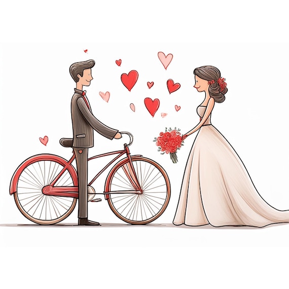 Postcard / wedding / bicycle / various sayings