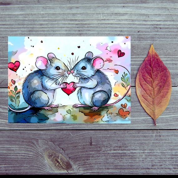 Postcard. Dear two mice in love