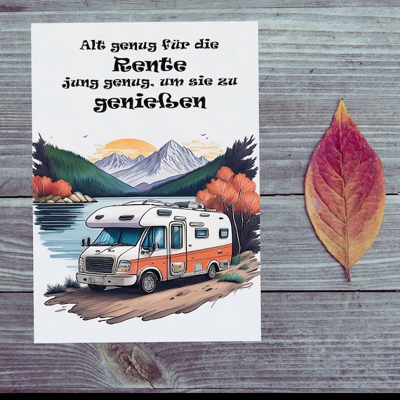 Postcard. Retirement / Pension / Old enough for retirement / Young enough to enjoy it / RV adventure