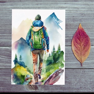 Carte postale / Bon voyage / A pied / Bon voyage / Randonneur avec sac à dos