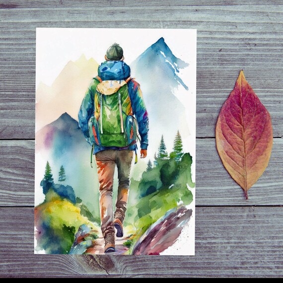 Postcard / Have a nice trip / On foot / Have a nice trip / Hiker with backpack