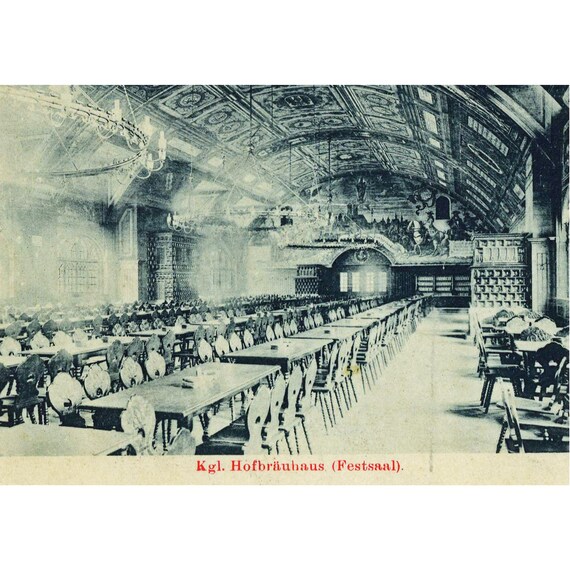 Retro postcard / Munich / Hofbräuhaus / Festsaal