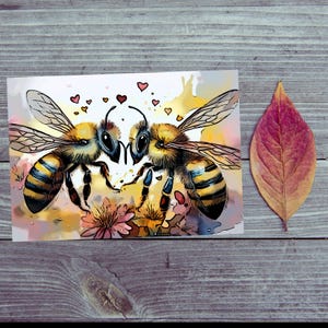 Postkarte. Liebe zwei verliebte Bienen