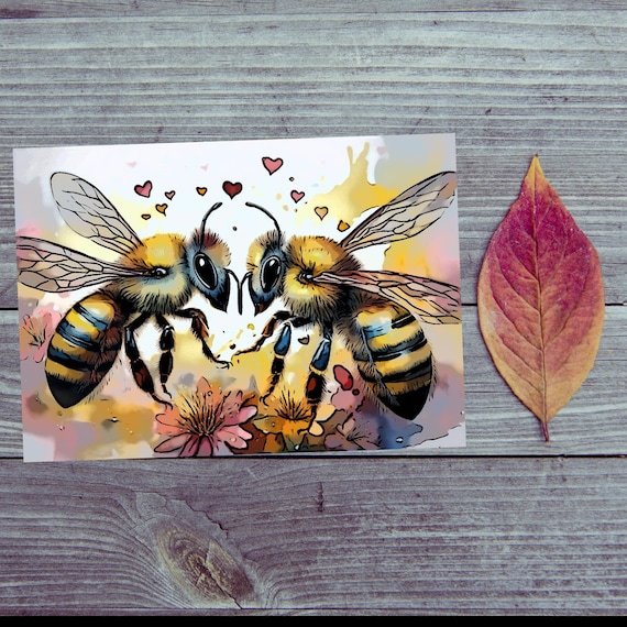 Postcard. Love two bees in love
