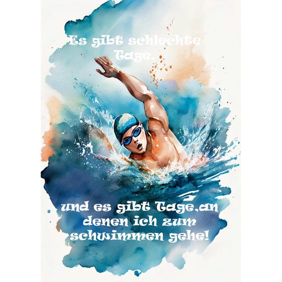 Postcard. Funny saying bad day swimming