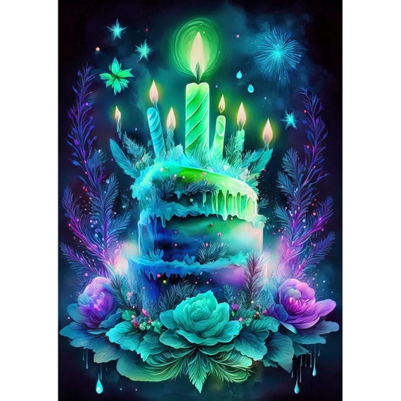 Postcard. Birthday cake with candles