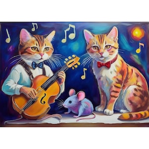 Postkarte. Katz und Maus machen Musik