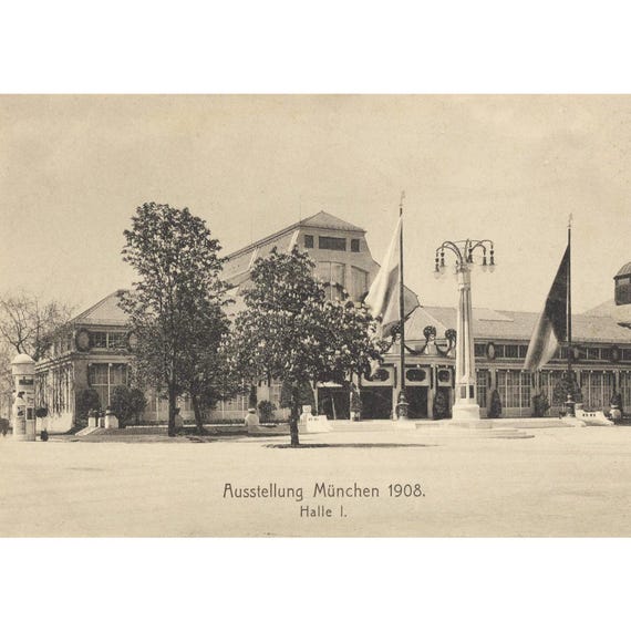 Retro postcard / Munich / Exhibition 1908 / Hall 1