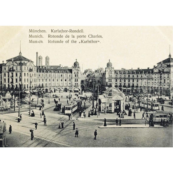 Retro postcard / Munich / Karlstorrondell