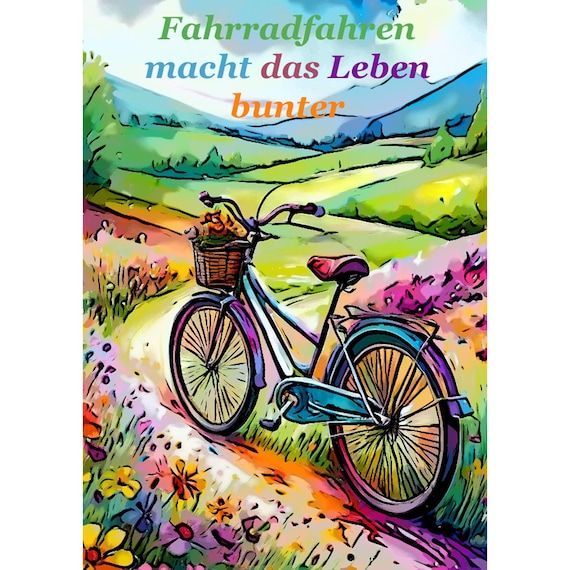 Postcard. Funny saying Cycling makes life more colorful