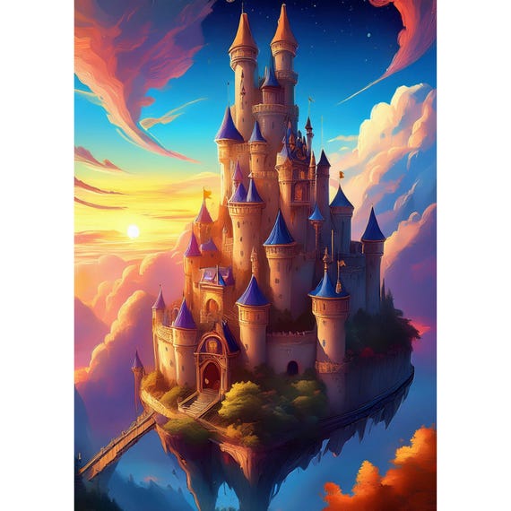 Postcard. Fantasy castle in the sky