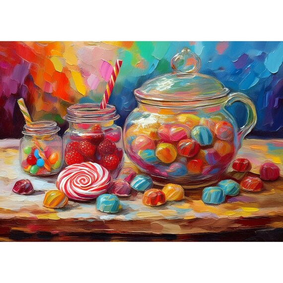 Postcard. Sweets in a jar