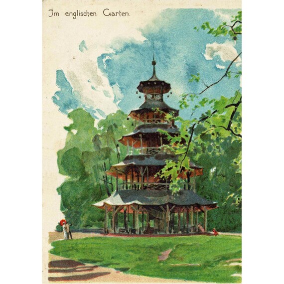Retro postcard / Munich / English Garden