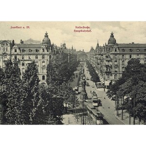 Cartolina. Francoforte sul Meno Kaiserstrasse e stazione ferroviaria principale