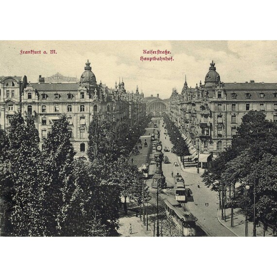 Postcard. Frankfurt am Main Kaiserstrasse and main train station