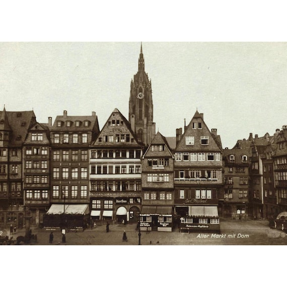 Postcard. Frankfurt am Main Old Market with Cathedral