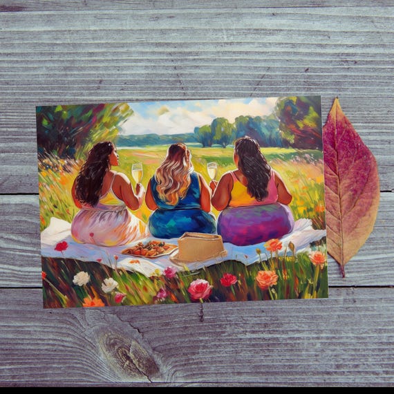 Postcard Three Women at a Picnic
