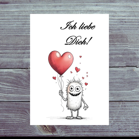 Postcard / Funny Monster Postcard with Love Message / I love you