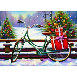 Carte postale vélo avec cadeaux, esprit de Noël