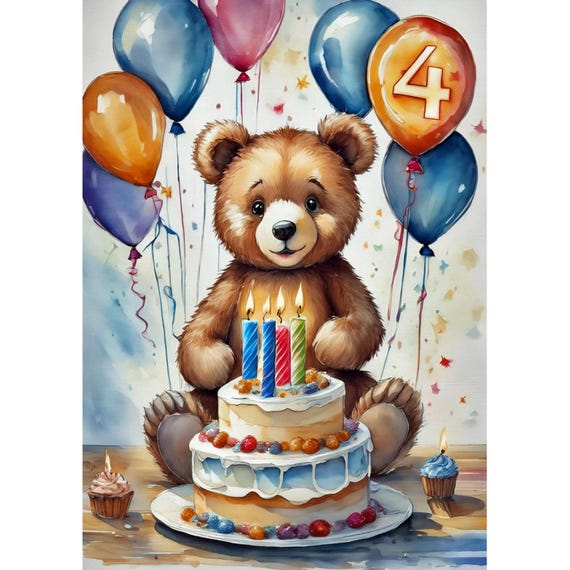 Postcard. Birthday card for the 4th birthday