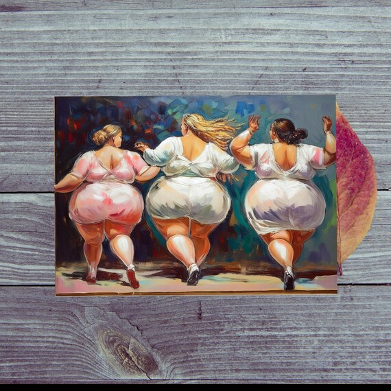 Postcard Three fun-loving women dancing