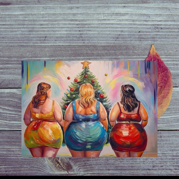 Postcard / Women in front of the Christmas tree / Magical Christmas tree postcard for that special woman