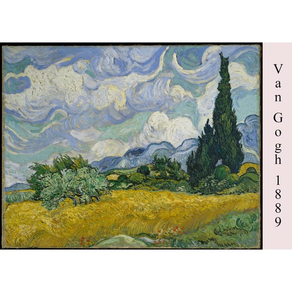 Postcard. Van Gogh. Wheatfield with Cypress