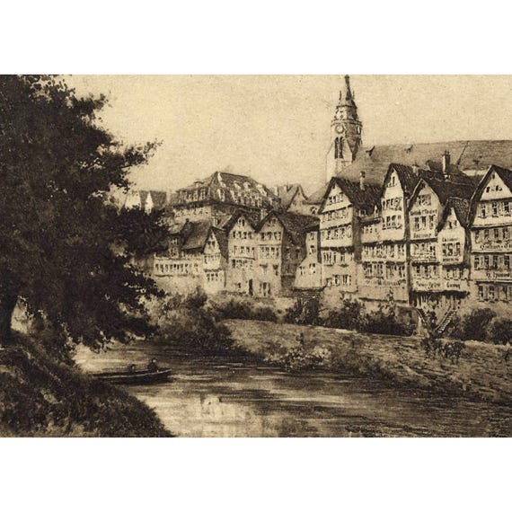 Postcard. Tübingen view from the Neckar Bridge