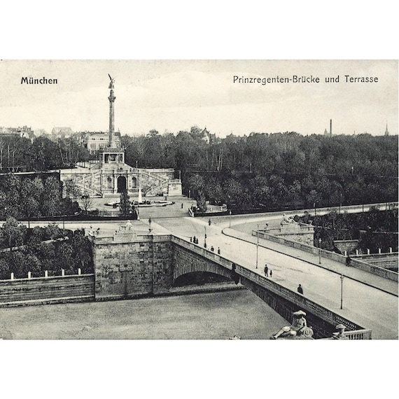Retro postcard / Munich / Prinzregentenbrücke and terrace / Luitpold Bridge / around 1912