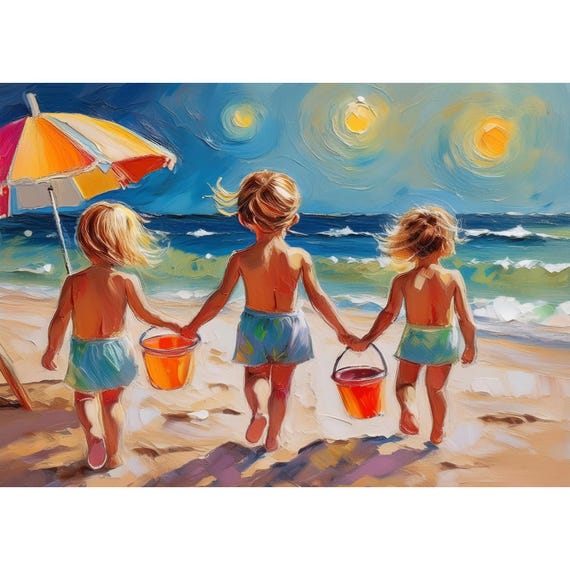 Postcard. Children on the beach