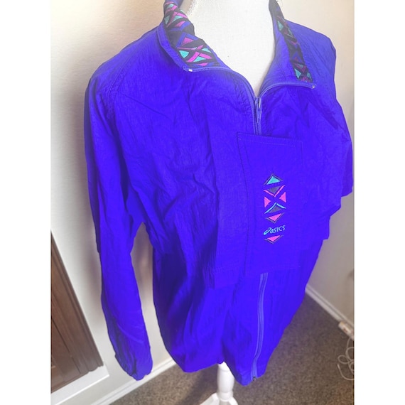 Asics, Vintage Asics Windbreaker Jacket Purple 90s Retro Geometric Mesh Lined Womens M