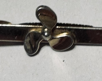 Vintage Art Deco Tie Bar Clip Airplane propeller gold tone HICKOK USA