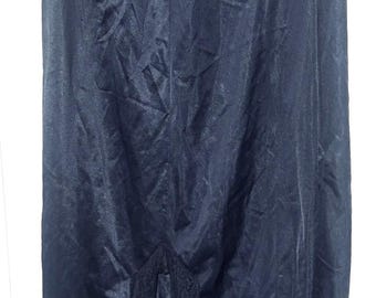 Falda midi negra estilo vintage de los 90 con ribete de encaje y abertura, de nailon, talla M.