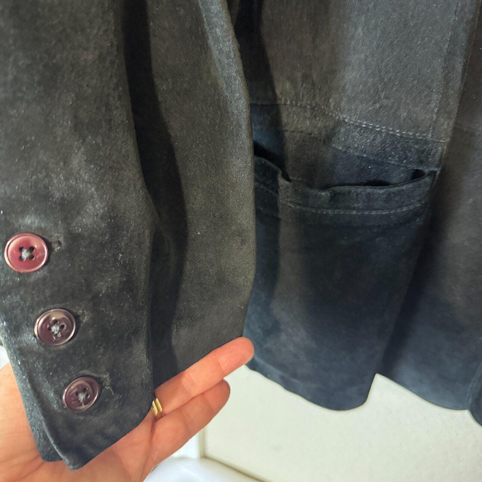 Veste Blazer Homme Vintage Michael Hoban En Cuir Daim Noir - Taille 42R, Occasion Bon état