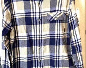 Camisa de franela original White Tails Buck Camp, talla M, con ribete de pana a cuadros.
