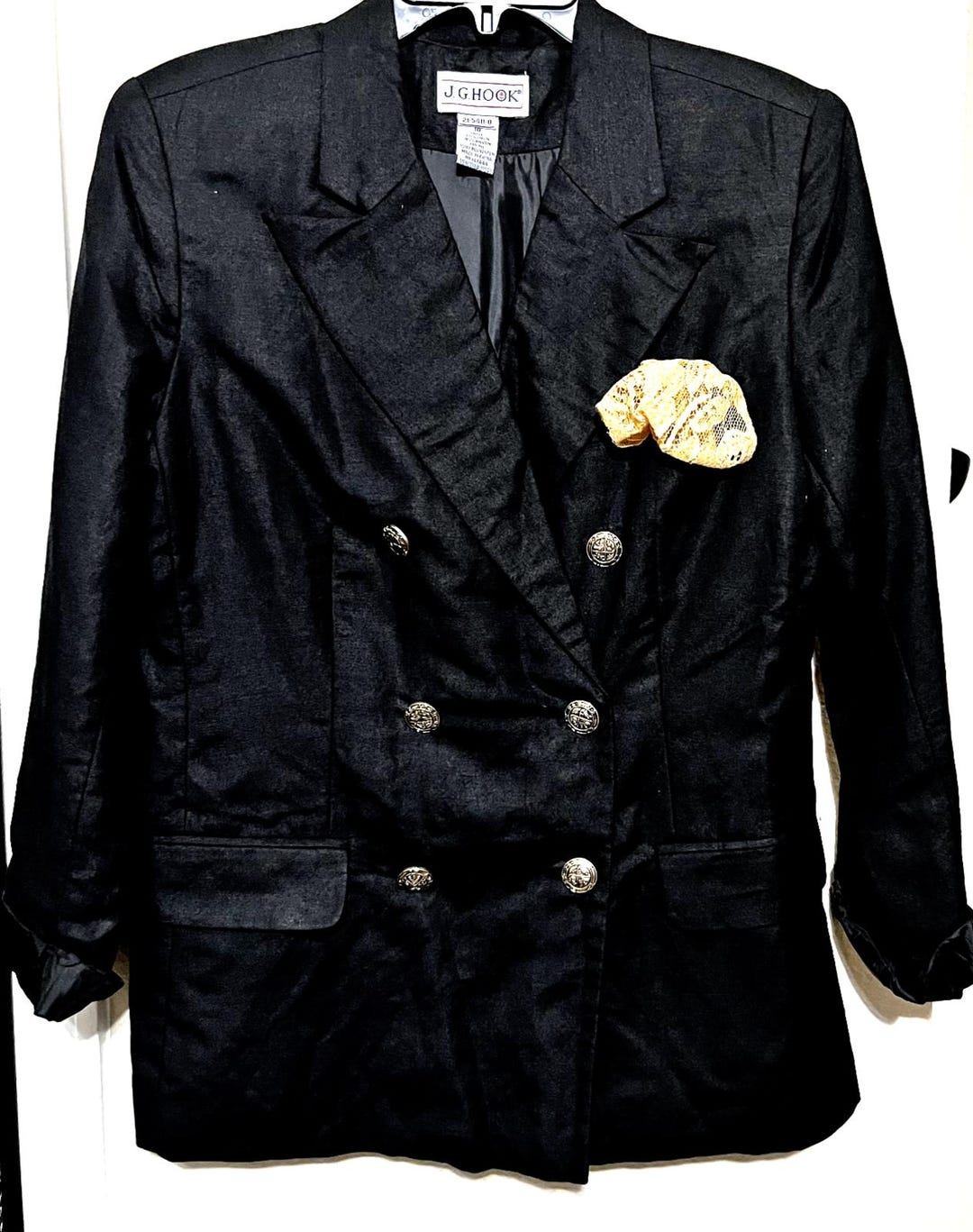 ジャケット・アウター 30s Special Vintage Double Breasted JKT J G Hook Jacket Blazer Black Double Breasted Linen Blend Gold