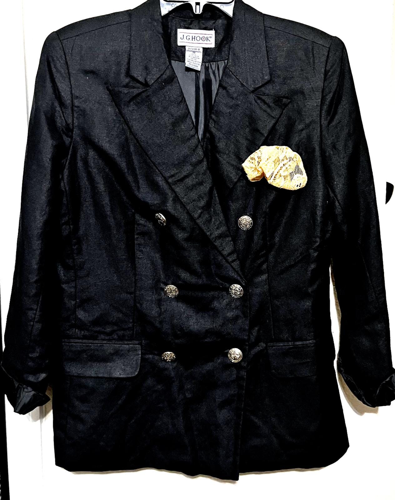 J G Hook Jacket Blazer Black Double Breasted Linen Blend