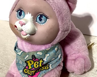 Hasbro Pet Surprise Pink Cat Plush Toy Rubber Face 7&quot; Vintage 1993