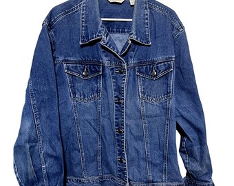 90s St.John’s Bay 7button shirt jacket Vintage St Johns Bay Jacket Womens 24W Plus Blue Denim Jean