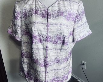 Chaqueta de seda floral Adrianna Papell, talla 16W, estilo vintage de los 90, mandarín, inspiración asiática.