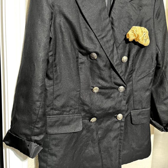 J G Hook Jacket Blazer Black Double Breasted Linen Blend Gold