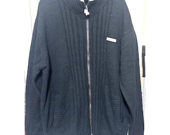 Sweter męski Southpole XL w kolorze czarnym, rozpinany na całej długości, z prążkowanej dzianiny, vintage, Y2K Streetwear