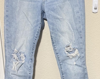 Gap damesjeans 28/6 Distressed Skinny Blue Denim met gescheurde knieën en stretch