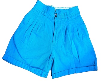 Pantalones cortos chinos Vintage Hunters Run para mujer, talla 6, color turquesa, algodón, plisados, talle alto.