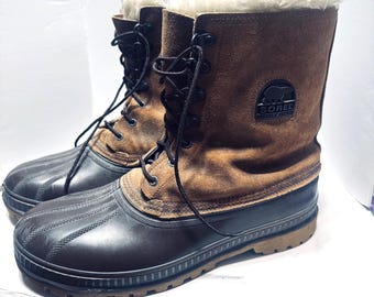 Botas Sorel Caribou para hombre, talla US 13, estilo vintage, fabricadas en Canadá, forradas en lana, impermeables.